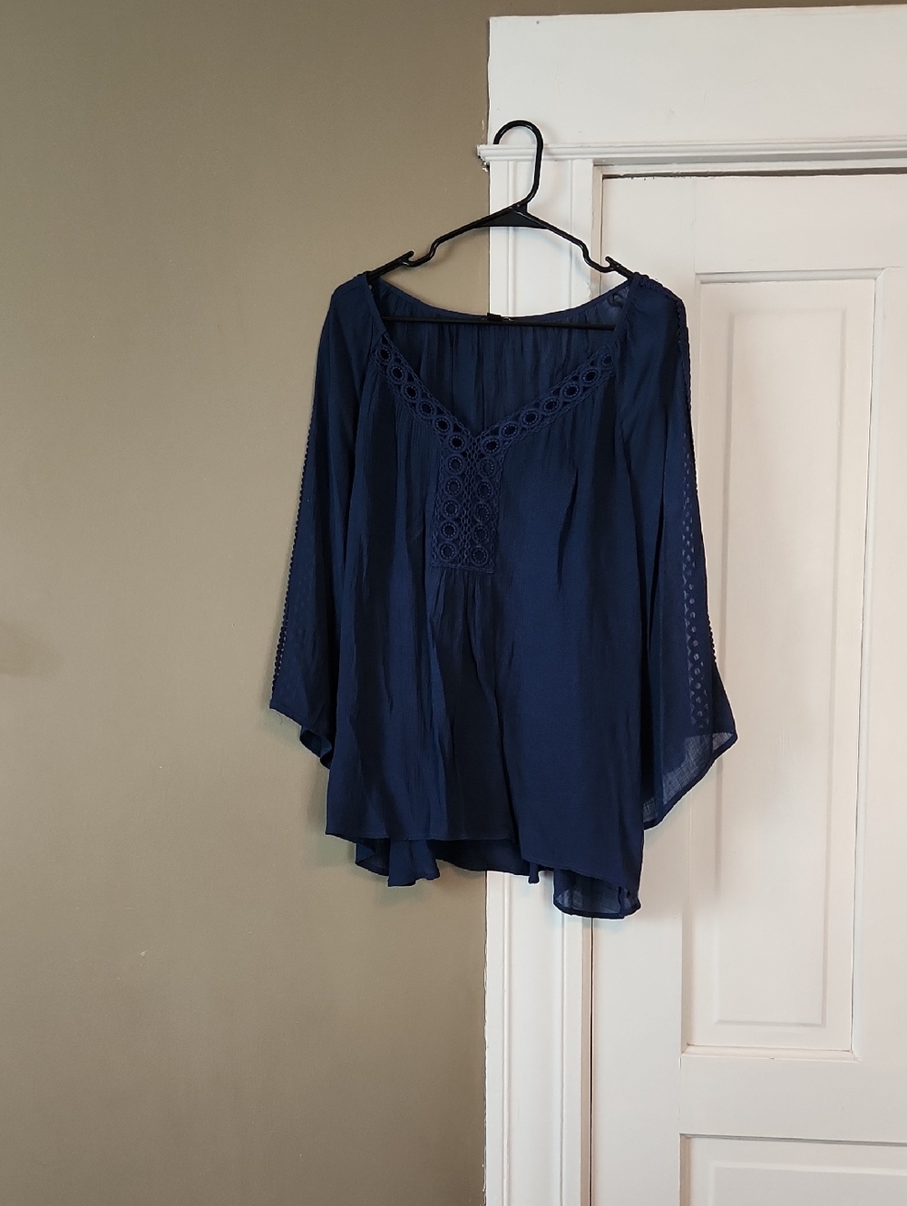 Zac & Rachel Navy Crochet Yoke Peasant Tunic